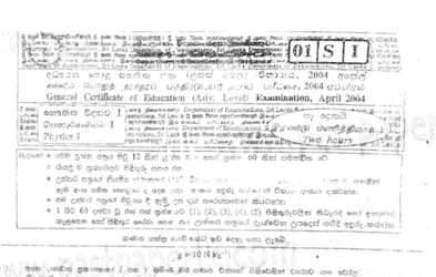 2004 A/L Physics Paper I (MCQ) (Sinhala Medium)