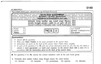 2024 A/L Malay Past Paper (English Medium)