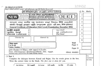 2016 G.C.E O/L English Language Paper I & II (Sinhala Medium)