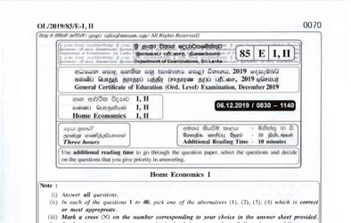 2019 G.C.E O/L Home Economics Paper I & II (English Medium) thumbnail