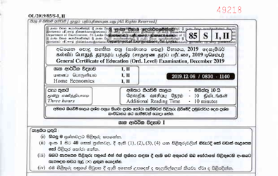 2019 G.C.E O/L Home Economics Paper I & II (Sinhala Medium) thumbnail