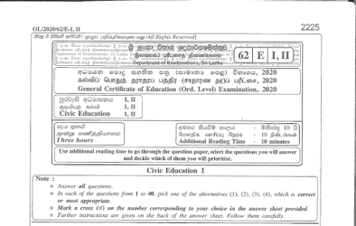 2020 G.C.E O/L Civic Education Paper I & II (English Medium) thumbnail