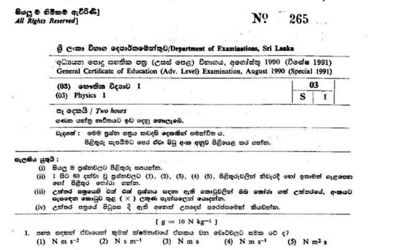 1990 A/L Physics Paper I (MCQ) (Sinhala Medium)
