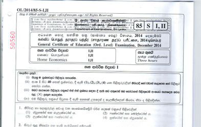 2014 G.C.E O/L Home Economics Paper I & II (Sinhala Medium)