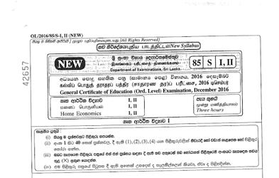 2016 G.C.E O/L Home Economics Paper I & II (Sinhala Medium) thumbnail
