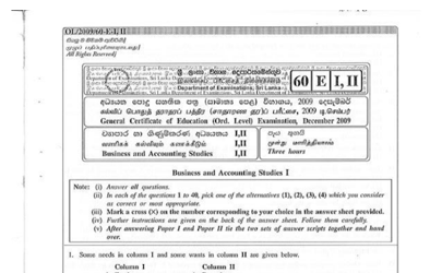 2009 G.C.E O/L Business & Accounting Studies Full (English Medium) thumbnail