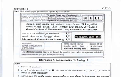2019 G.C.E O/L Information & Communication Technology Paper I & II (English Medium) thumbnail