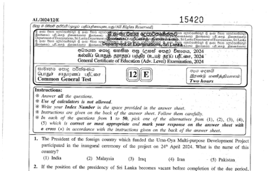 2024 A/L Common General Test Paper & Answers (English Medium)