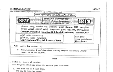 2017 G.C.E O/L Appreciation of English literary texts Full (Sinhala Medium)