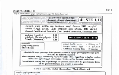 2019 G.C.E O/L Western Music Paper I & II (Sinhala Medium)