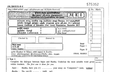 2015 G.C.E O/L English Language Paper I & II (Sinhala Medium)