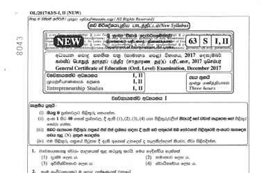 2017 G.C.E O/L Entrepreneurship Studies Paper I & II (Sinhala Medium) thumbnail