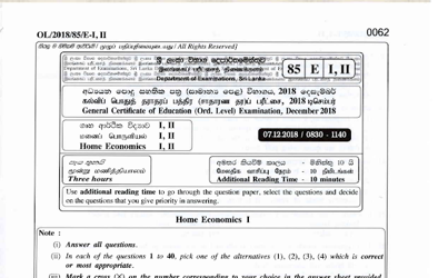2018 G.C.E O/L Home Economics Paper I & II (English Medium) thumbnail