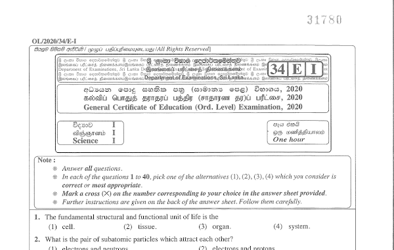 2020 G.C.E O/L Science Paper I & II (English Medium) thumbnail