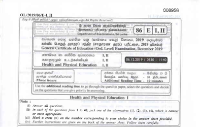 2019 G.C.E O/L Health & Physical Education Paper I & II (English Medium) thumbnail