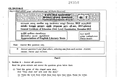2015 G.C.E O/L Appreciation of English literary texts Full (Sinhala Medium)