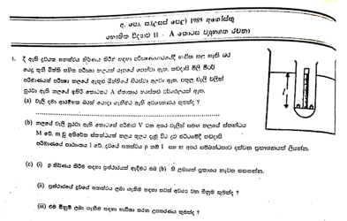 1989 A/L Physics Paper II (Essay) (Sinhala Medium)